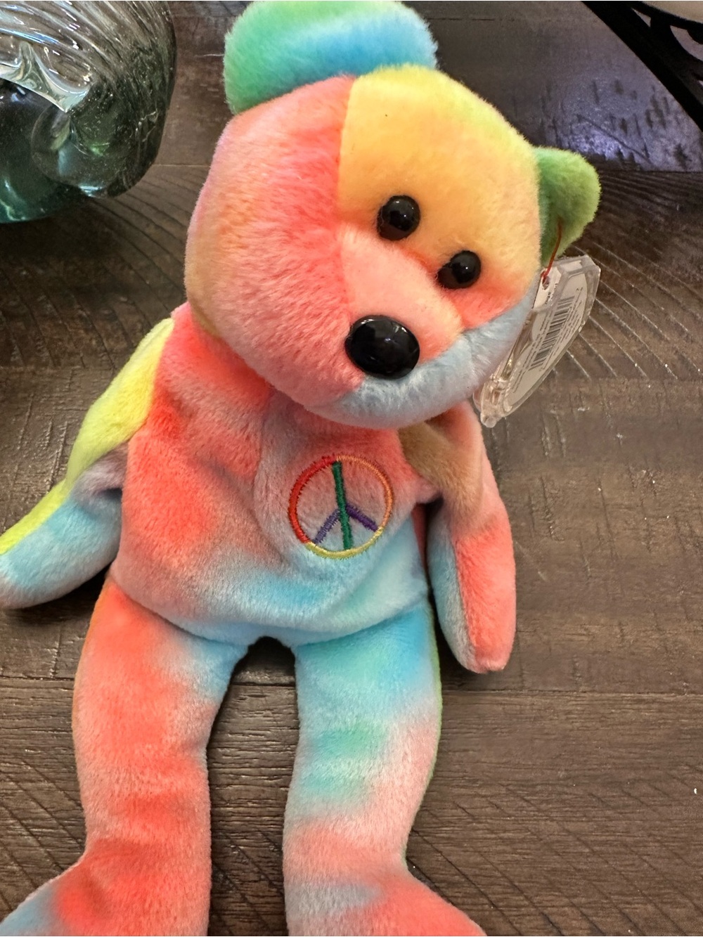 Ty Tie-Dye Peace Bear Beanie Baby - Multicolor Pastel